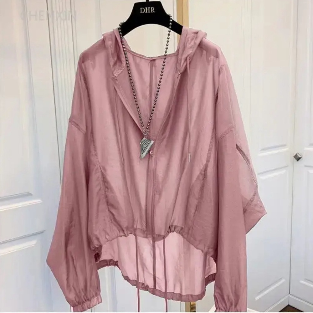 Jackets Women Hooded Summer Sun-proof Zipper.  Thin Loose See Through
